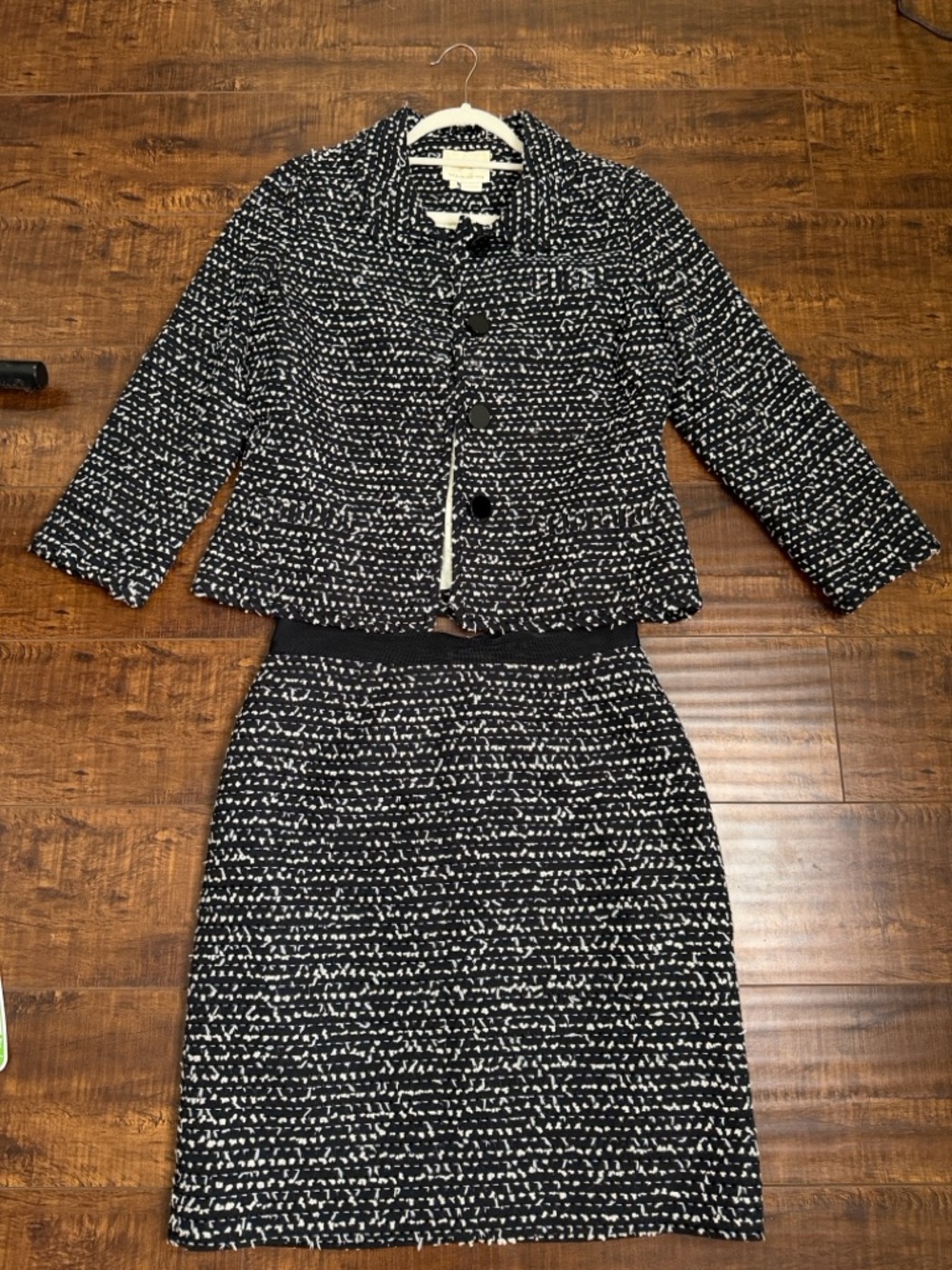 kate spade Black and White Textured Cropped Open Blazer